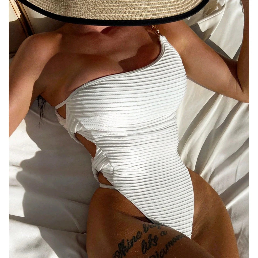 Damen Badeanzug One-Shoulder Micro Tanga hoher Beinausschnitt Monokini