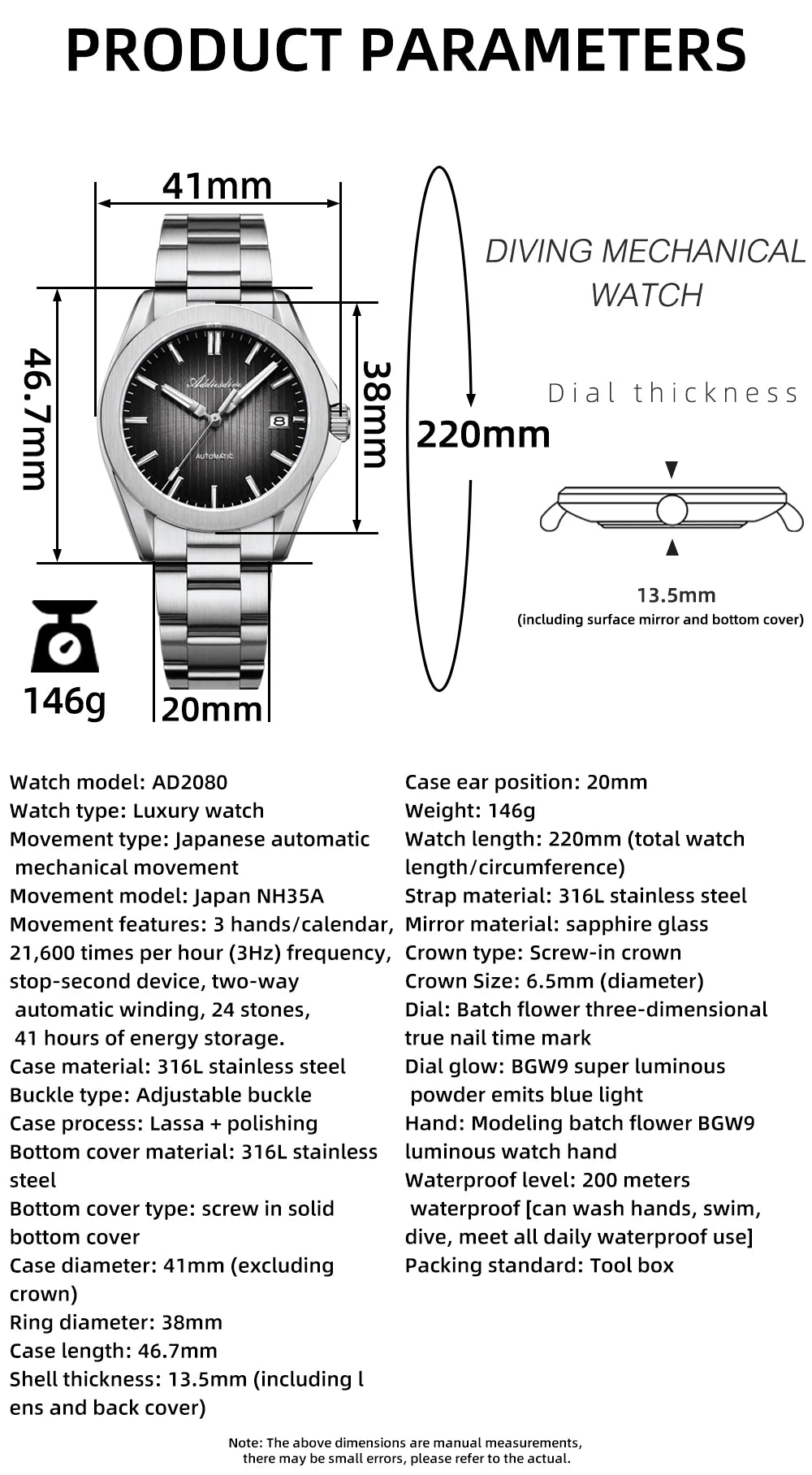 Herren-Taucheruhr mit Saphirglas und NH35A-Automatikwerk
