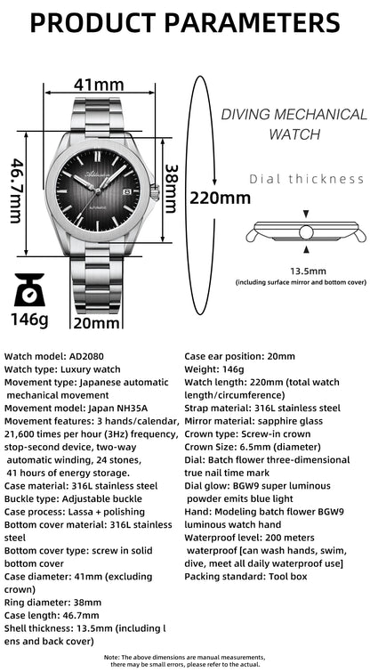 Herren-Taucheruhr mit Saphirglas und NH35A-Automatikwerk