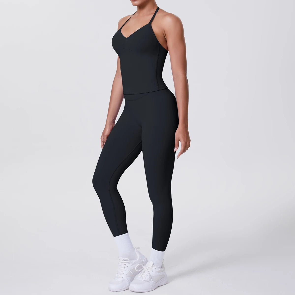 Yoga-Set mit ärmelloser Weste und Leggings, dunkelblau-schwarz
