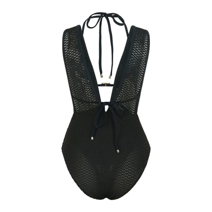 Damen-Badeanzug V-Ausschnitt Netzstrick rückenfrei Monokini Weste