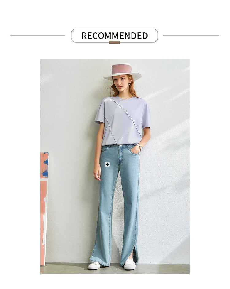Damen T-Shirt im minimalistischen Sommerstil aus losem Stretch-Material