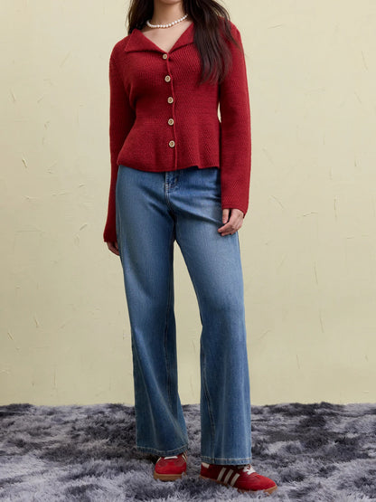 Damen-Sweatshirt mit Print, winterdick, navyblau, lockerer Pullover mit Rundhalsausschnitt und überschnittenen Ärmeln in Rot.