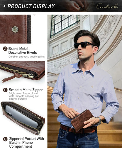 Herren Echtleder Geldbörse Bifold Vintage natürlich gewaschen Kartenhalter Reise