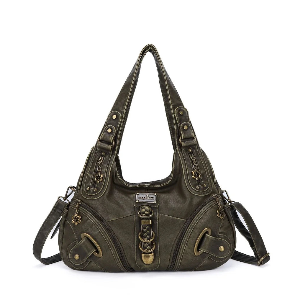 Damen-Schultertasche Vintage Stil mit Top-Griff große Handtasche für Alltag und Freizeit