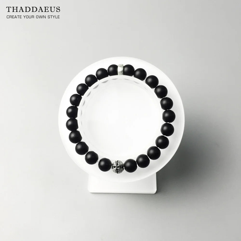 Damen-Armband Obsidian Karma Kreuzperle mattschwarz aus Sterlingsilber
