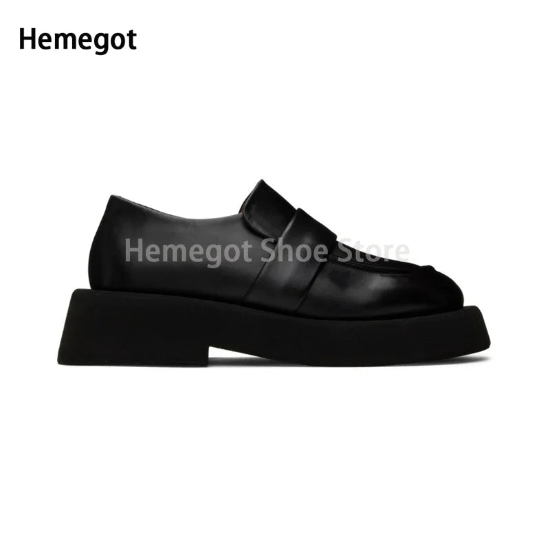 Herren-Lederloafer im Slip-On-Stil, dicke Sohle, schwarz