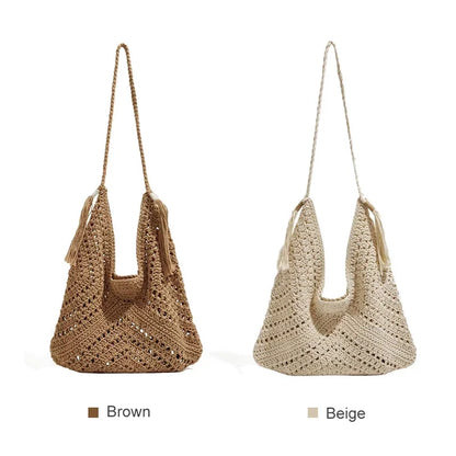 Damen Tote Bag Beach Woven Travel Shoulder Crossbody Purse