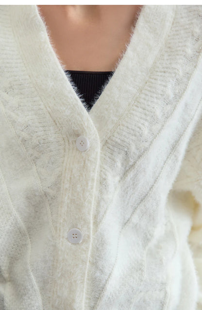 Damen-Strickjacke V-Ausschnitt Nerz-Imitat locker dick Winter