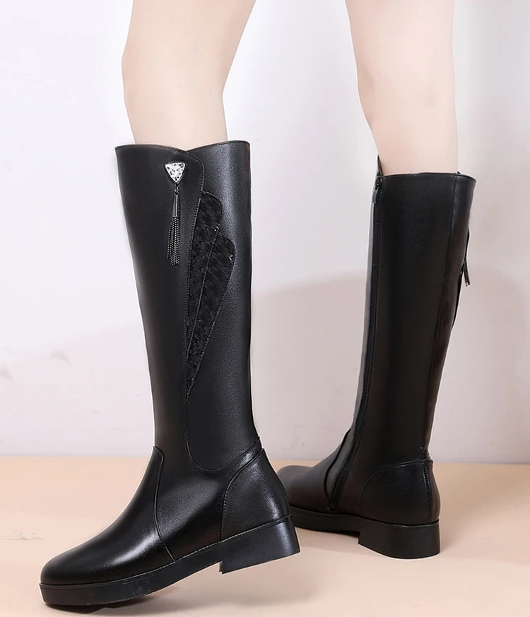 AIYUQI Women Winter Boots 2025 New Genuine Leather Women Long Boots Anti Slip Large Size 41 42 43 Wool Warm Knight Boots Women