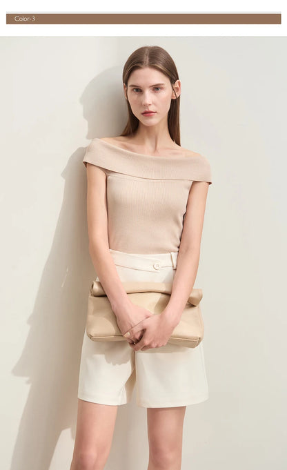 Damen Strickpullover im minimalistischen Stil mit schickem Slash Neck Design