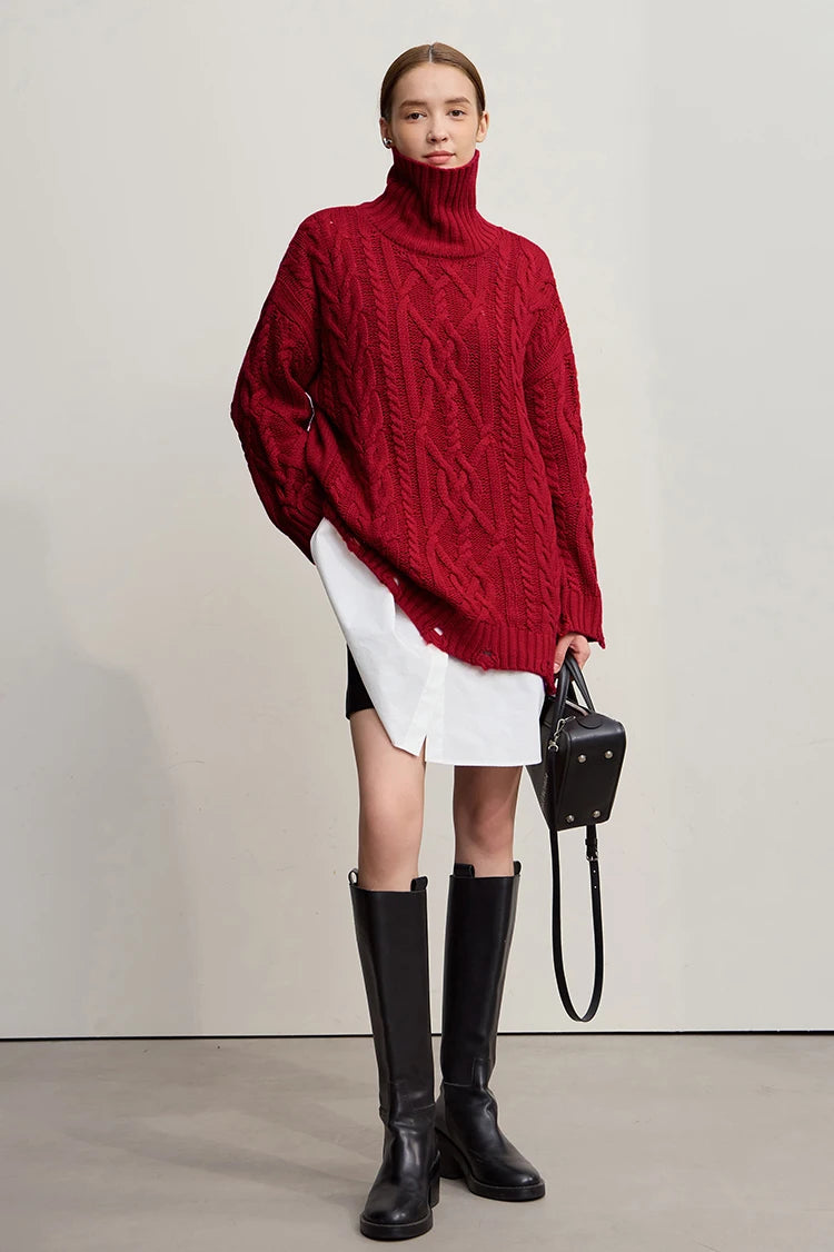 Damen-Rollkragenpullover Acryl locker warm Retro Winter