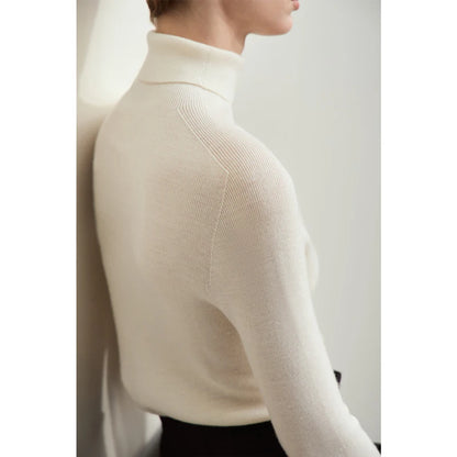 Damen-Rollkragenpullover 100 % Wolle Kammgarn schlank Winter
