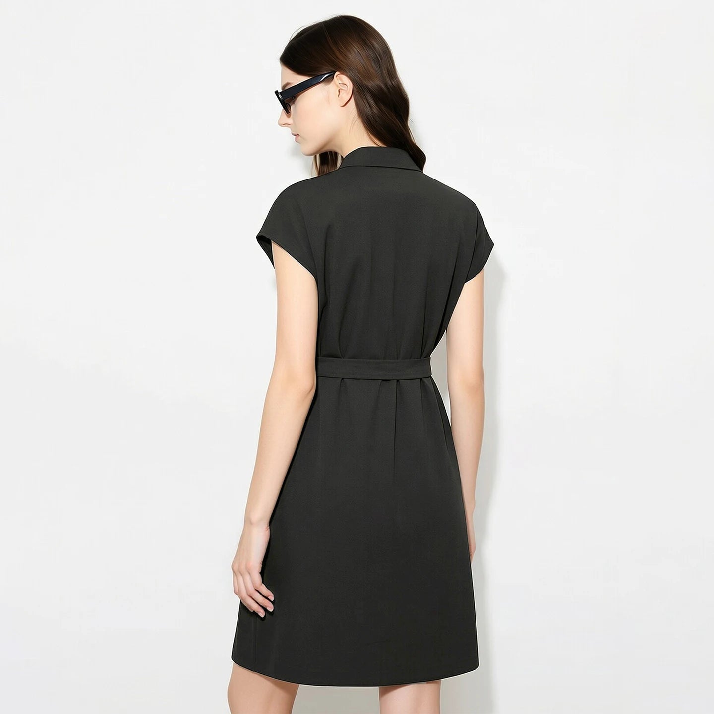 Elegantes Damenkleid Mit Kragen Und Gürtel Für Büro Und Freizeit