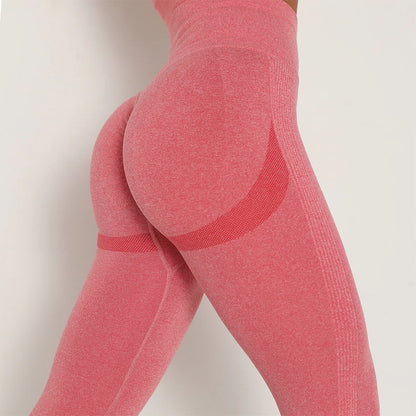 Nahtlose Yoga-Leggings, hohe Taille, korallrot, Rückenansicht