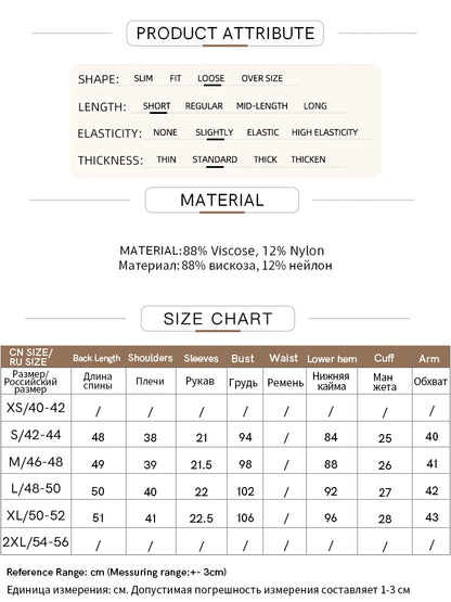 Strickpullover-Produktattribute: Material 88% Viskose, 12% Nylon; Größenübersicht