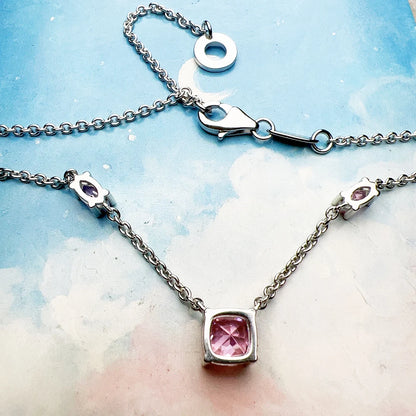 Damen-Schmuckset Halskette Ohrringe rosa Stein romantisch aus Sterlingsilber