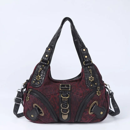 Damen-Schultertasche Leopardenmuster Vintage Stil Mit Top-Handle Griff Und Innenfach Für Smartphone