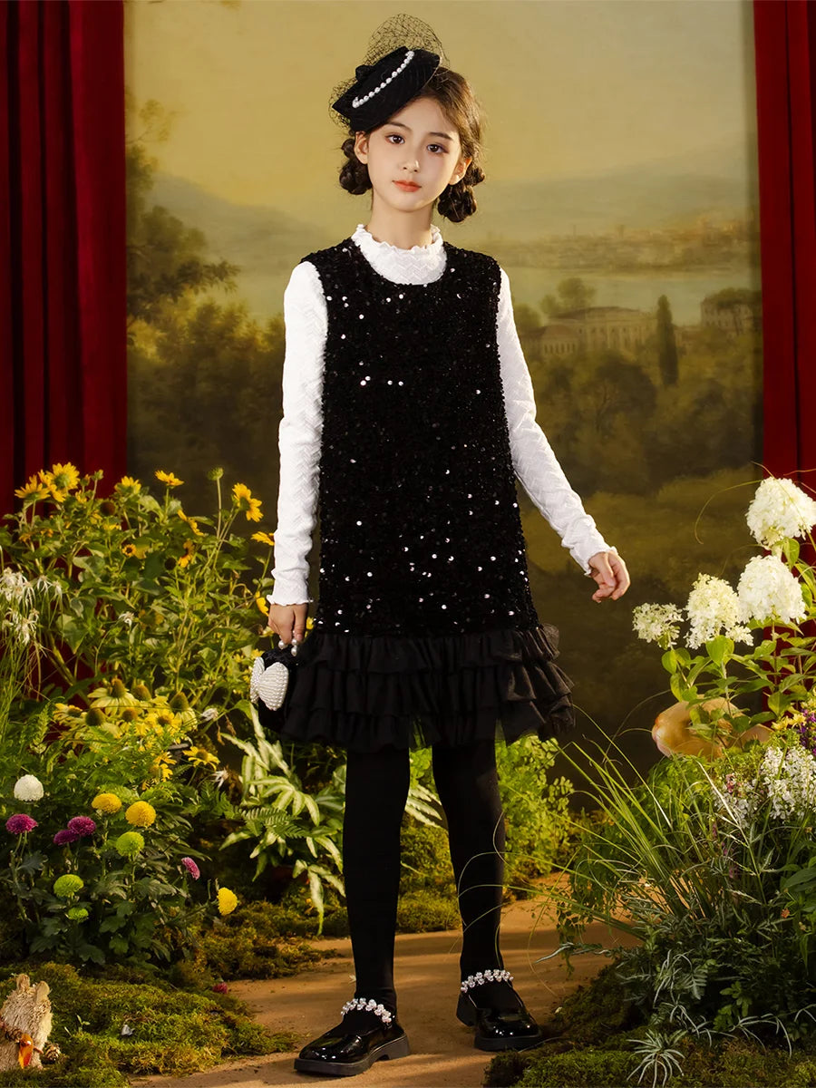 Ärmelloses Sommerkleid für Mädchen mit Pailletten und Blumenmuster – ideal für Hochzeiten und festliche Anlässe