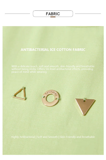 Damen T-Shirt mit O-Ausschnitt und geometrischer Dekoration aus antibakterieller Baumwolle