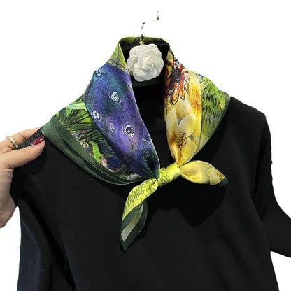 Damen Seidenschal 53cm quadratisch Haarband Halstuch Bandana bedruckt C