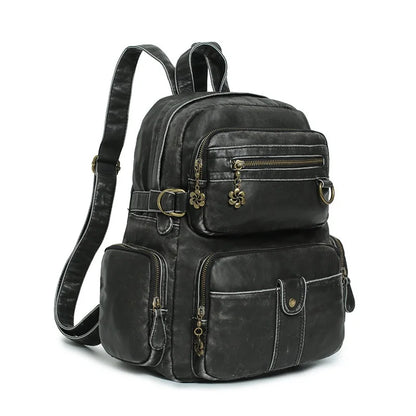 Damen-Schulrucksack Großes Fassungsvermögen 20-35 Liter Mit Gepolstertem Rücken Vintage Schwarz