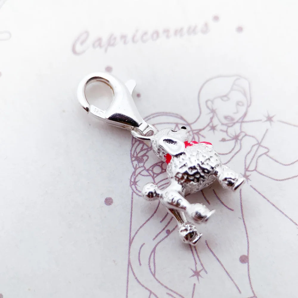 Damen-Charm-Anhänger Pudel Hund süß Perlen DIY aus Sterlingsilber