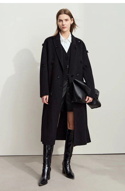 Frauen Winterkleid aus Wolle mit Turn-Down Kragen und Taschen