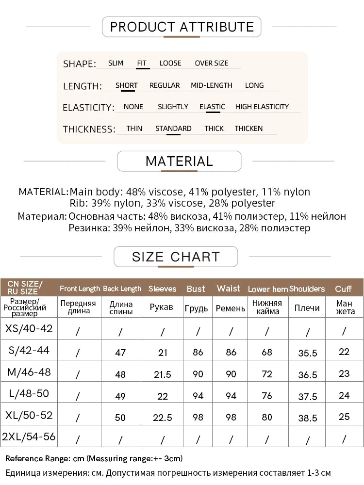 Material- und Größenübersichtstabelle mit Maßeinheiten und Elastizität