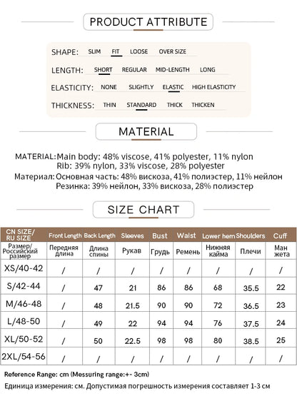Material- und Größenübersichtstabelle mit Maßeinheiten und Elastizität