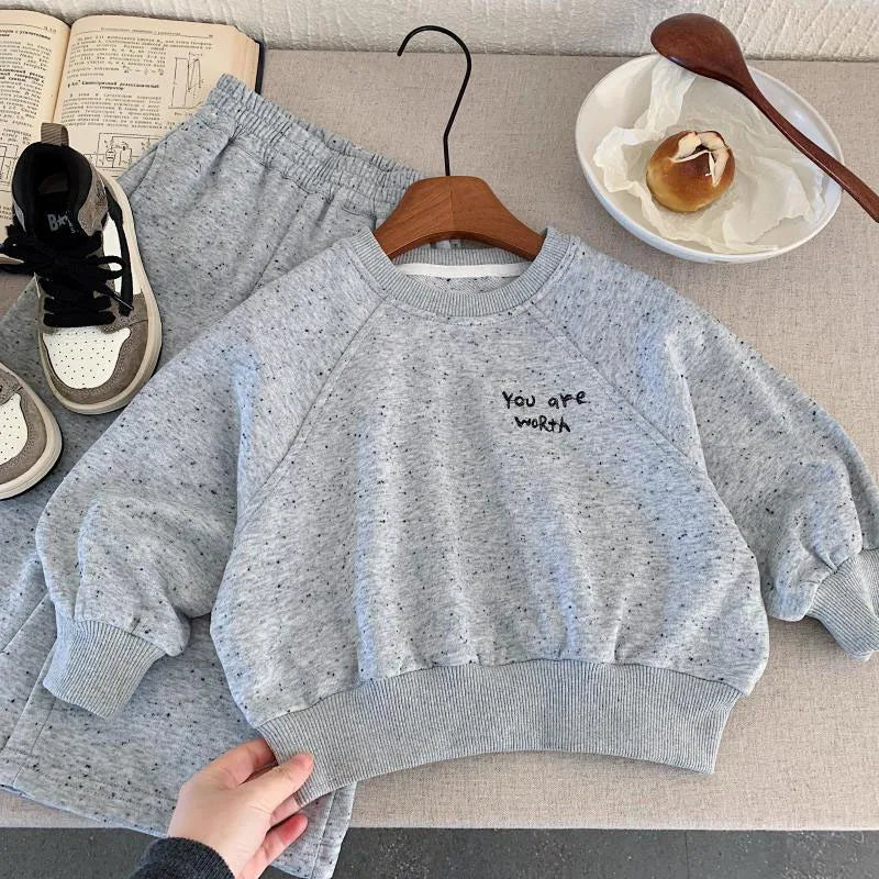 Kinder Hoodie Set mit Punkten und breiten Hosen im koreanischen Stil