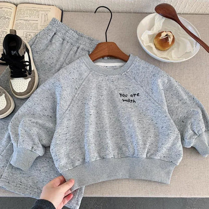 Kinder Hoodie Set mit Punkten und breiten Hosen im koreanischen Stil