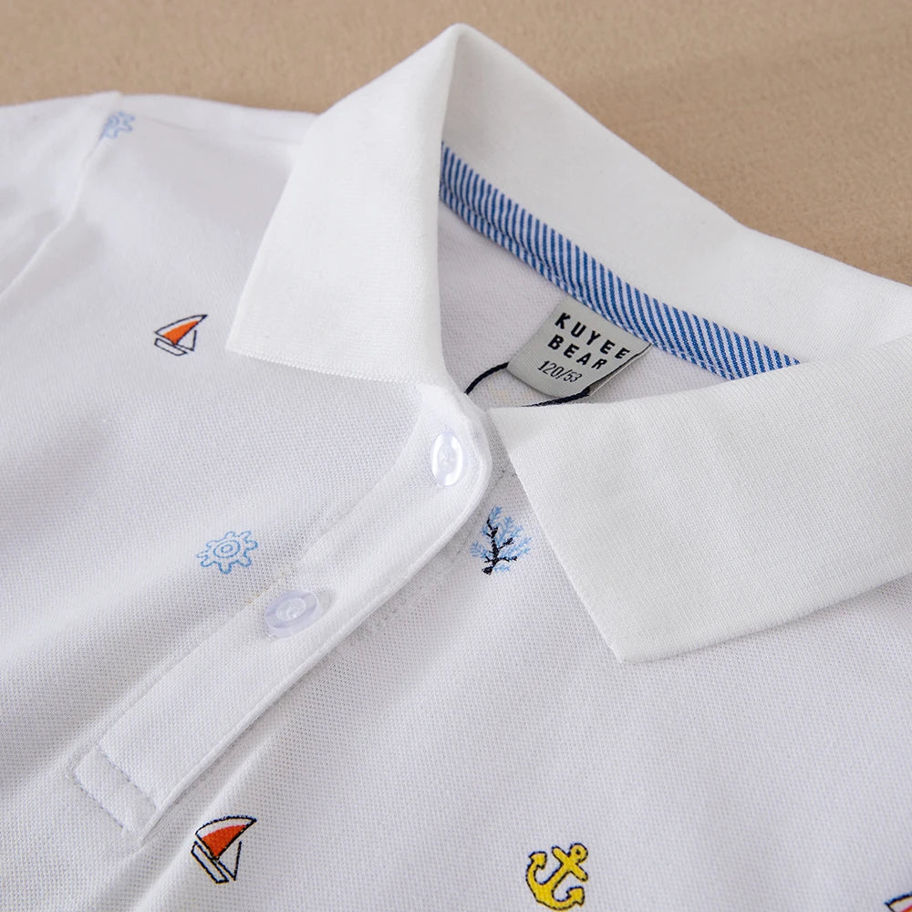 Mädchen-Polokleid mit nautischem Aufdruck, kurzärmelig, A-Linie, Freizeitkleid für Kinder, 5–12 Jahre, Kinderkleidung