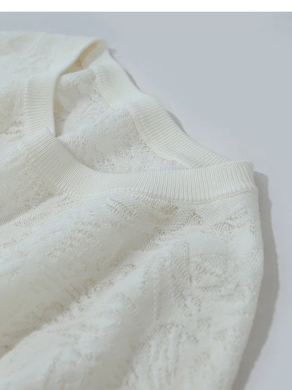 Damen-Rundhalspullover Jacquard Raglan locker lang Lyocell Frühling