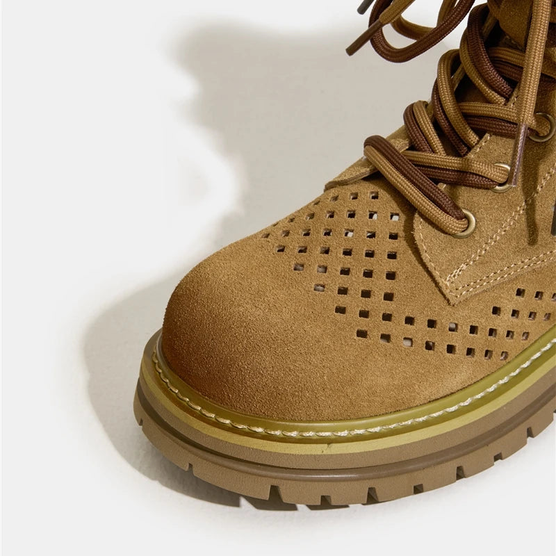 AIYUQI 2025, neue frauen stiefel Vintage loch frauen kurze stiefel