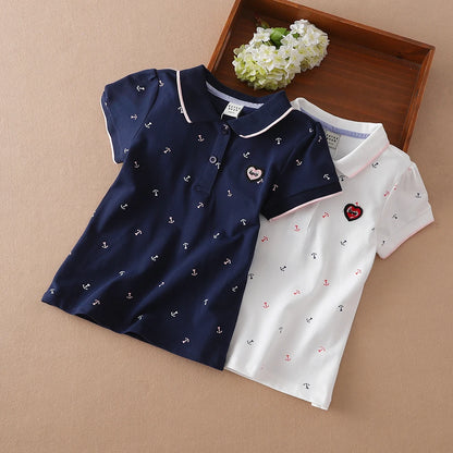 Kinder Polo Shirts Sommer Kurzarm Baby Mädchen Print T Top Shirt Schule Kleidung 4T-12T Kinder baumwolle T-shirts