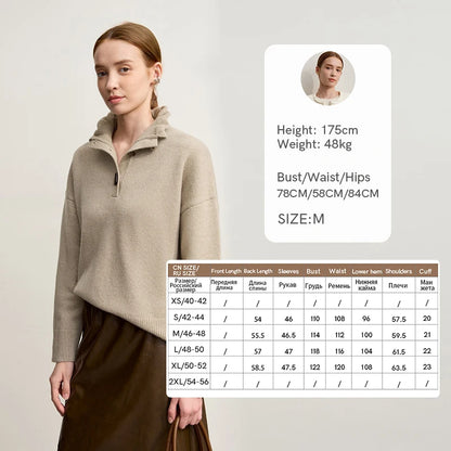 Damen-Rollkragenpullover locker Knopf Raglanärmel Winter