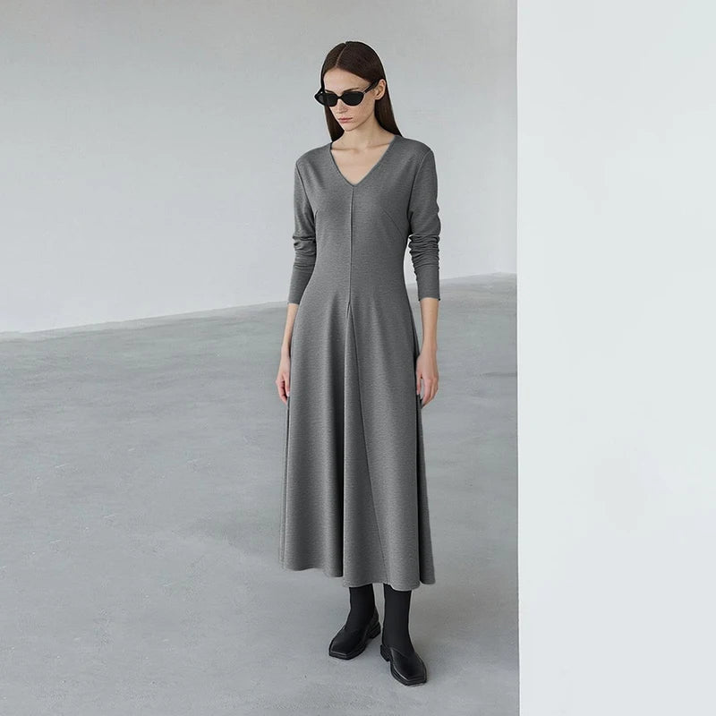 Elegantes Damen Strickmaxikleid Mit Elastischer Taille Für Büro Und Reisen