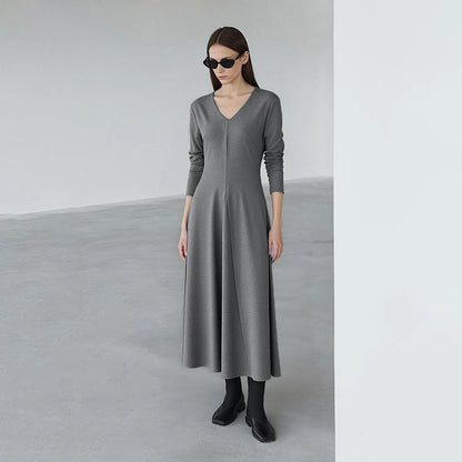 Elegantes Damen Strickmaxikleid Mit Elastischer Taille Für Büro Und Reisen