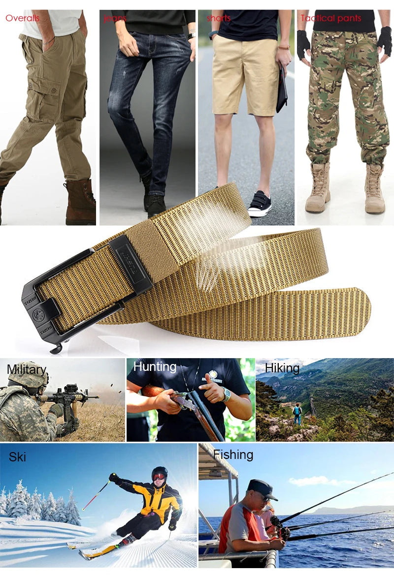 Herren-Gürtel mit automatischer Schnalle und rutschfestem Nylonband für Outdoor-Einsatz und Alltag