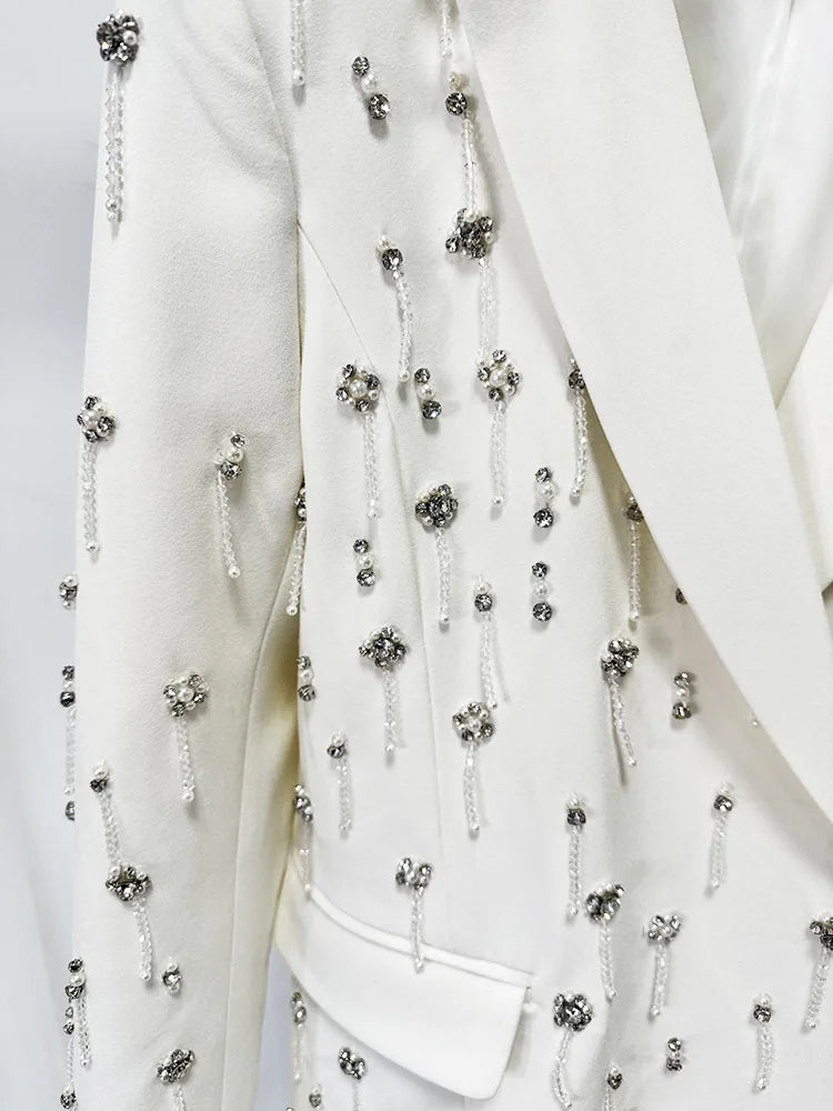 Damen-Blazer locker Perlen Diamanten Verzierung Runway Anzugjacke