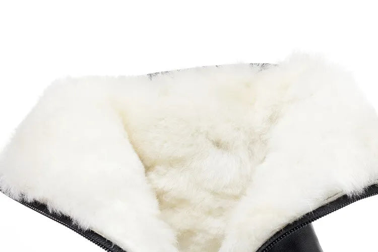 AIYUQI Winter Boots Women Wool Keep Warm 2025 New Genuine Leather Shoes Woman Boots Fashion Bow Female Fashion Boots Thick Heel
