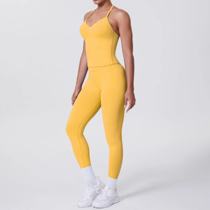Yoga-Set mit ärmelloser Weste und Leggings, Gelb