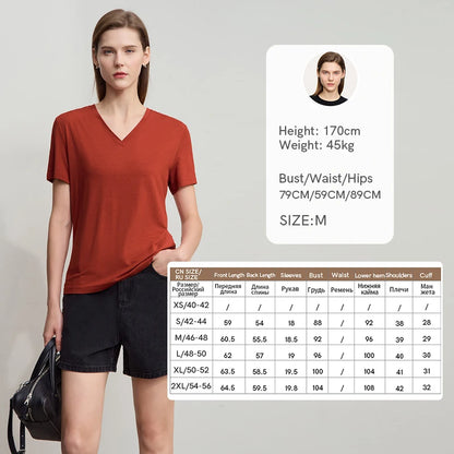 Damen T-Shirt im minimalistischen Casual-Stil mit V-Ausschnitt und kurzen Ärmeln