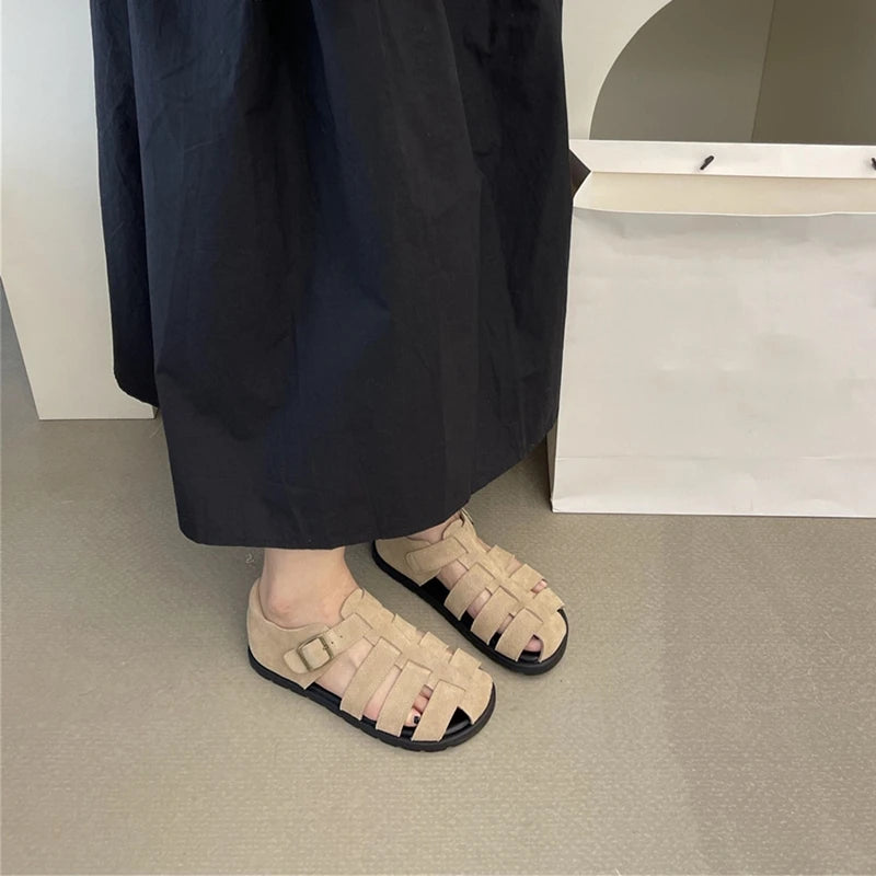 AIYUQI Damensandalen 2025, neue gewebte hohle römische Sandalen für Frauen, Sommer, große Schweinekäfig-weibliche Schuhe