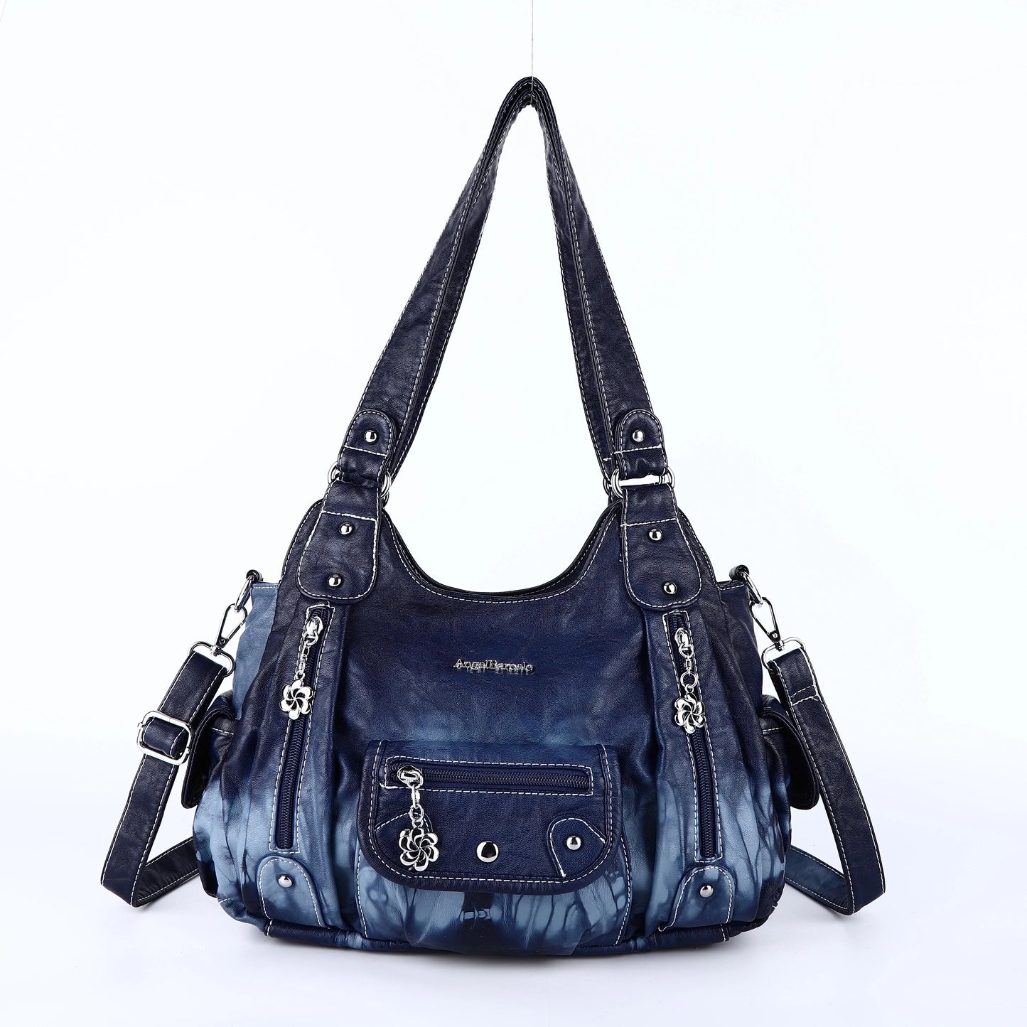 Damen-Schultertasche mit Top-Griff aus weichem PU und Mehrfachfächern mit Reißverschluss und Innenfutter aus Polyester