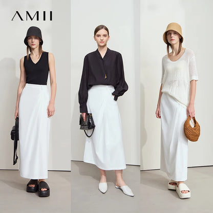 Asymmetrischer Plisseerock in Schwarz und Weiß, Midi-Länge
