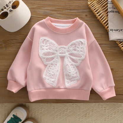 Mädchen Hoodie Set mit Bogen und breiten Beinhosen für Herbst 1-6 Jahre