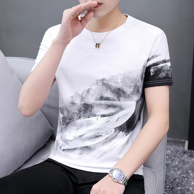 Herren T-Shirts aus gefärbtem Stoff mit klassischem Rundhalsausschnitt und Kurzarm