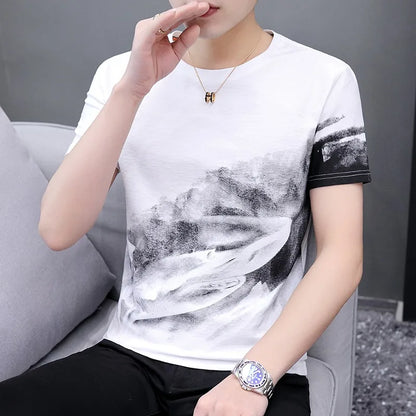 Herren T-Shirts aus gefärbtem Stoff mit klassischem Rundhalsausschnitt und Kurzarm